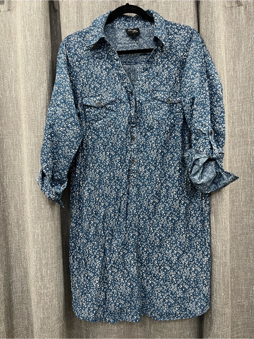 AMIRI Blue Floral Button-Front Long Sleeve Dress